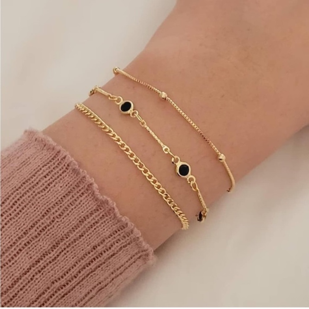 Gold 14k Gold Plated 3pc Cubic Zirconia Bracelet Set